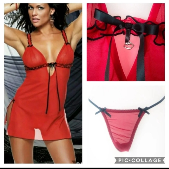 MEDIUM red ruffle babydoll & thong - Picture 2 of 13